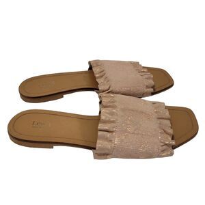 Lewit Sandals Womans 36.5 Pink Blush Shimmer Cassandra Ruffle Slip On